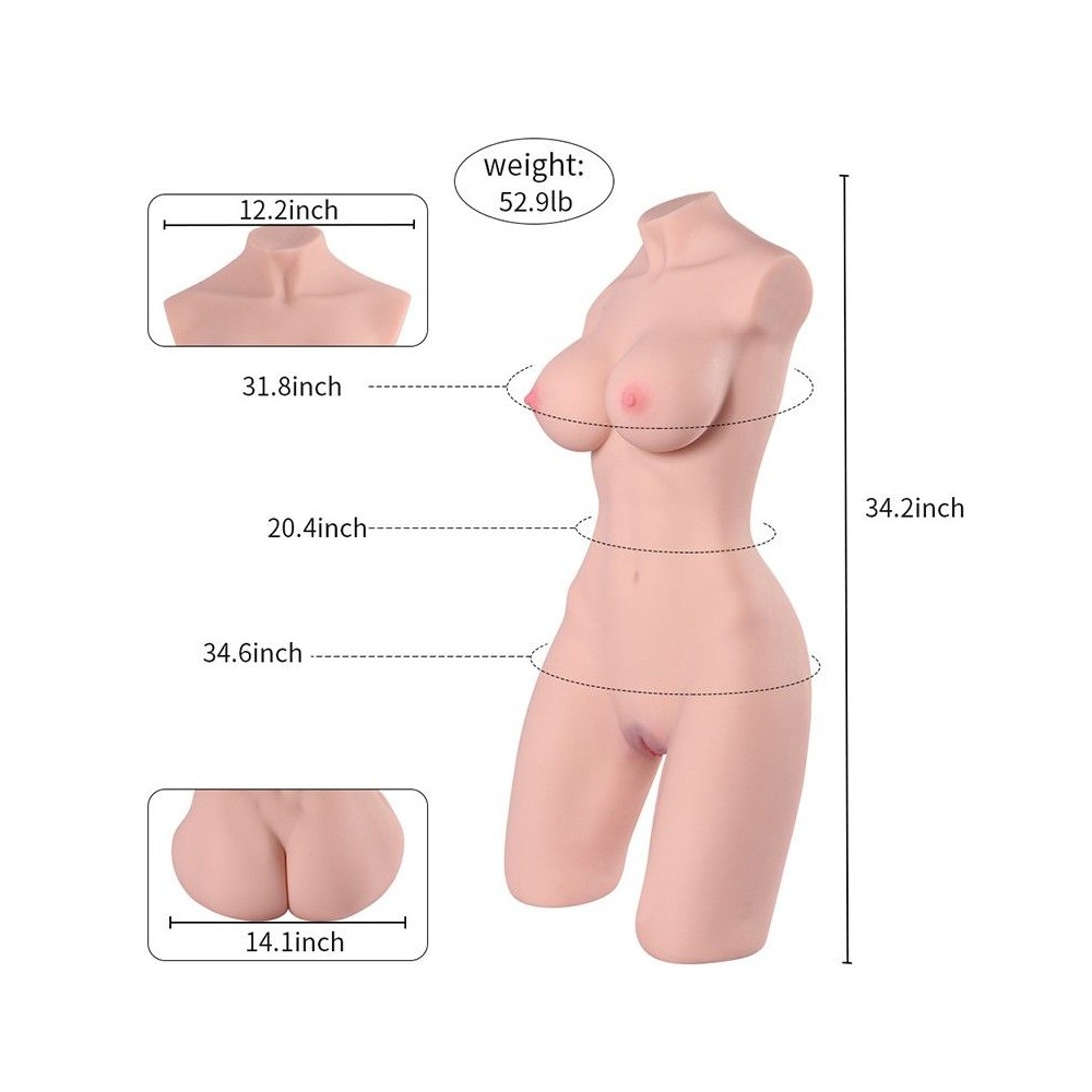 Lifesize Half Body Sex Doll, Sexy Lady with Vagina Auns and Breast, Realistic Silicone Sex Doll