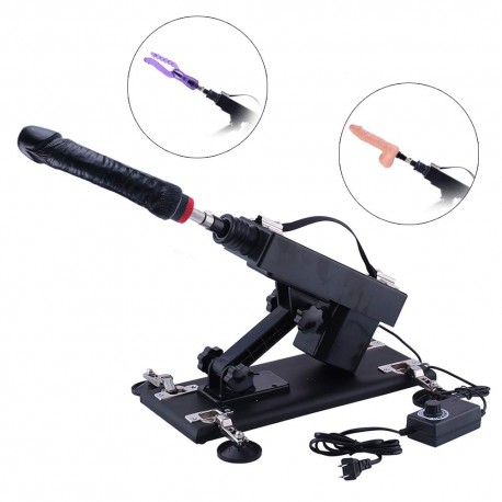 Basic Sex Machine Attachments with G Spot Vibrator Realistic Black Dildo Double Anal Dildo - 3XLR Connector