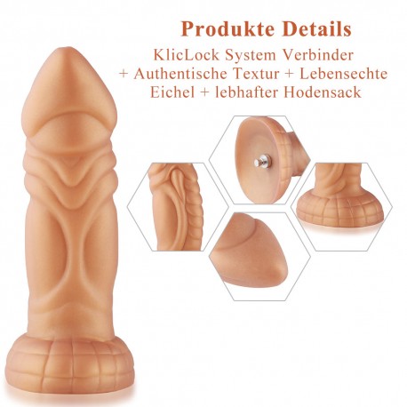 Hismith 8.25" Slightly Curved Silicone Dildo with KlicLok Systemfor Hismith Premium Sex Machine - Monster Series