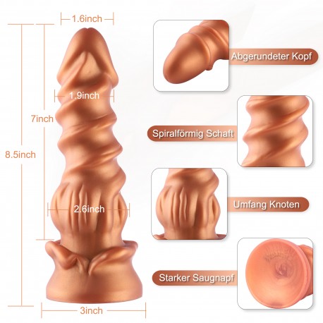 Hismith 8.5 Inch Curved Giant Silicone Drilling Worm Novelty Dildo with Suction Cup