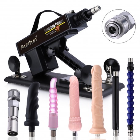 Auxfun Sex Machine Love Machine, Auto Thrusting Dildo met 3 aansluitingen XLR met 7 accessoires