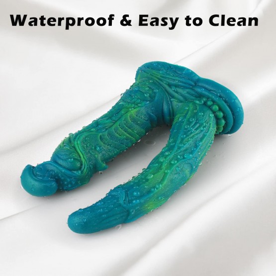 Monster Fantasy Silicone Dildo, Big Vibrating Soft Double Dildos med Sug Cup
