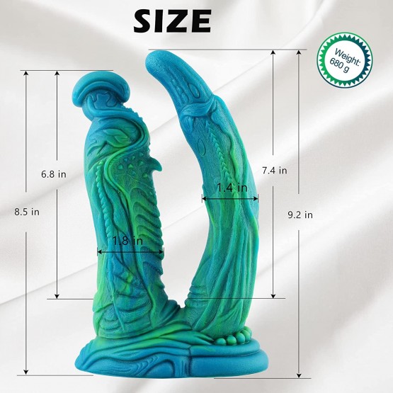 Monster Fantasy Silicone Dildo, Big Vibrating Soft Double Dildos med Sug Cup