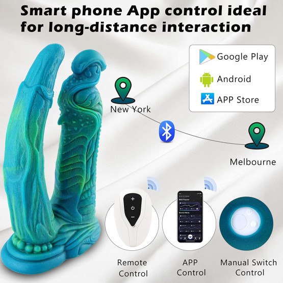 Monster Fantasy Silicone Dildo, Big Vibrating Soft Double Dildos med Sug Cup