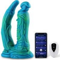 Monster Fantasy Silicone Dildo, Big Vibrating Soft Double Dildos med Sug Cup