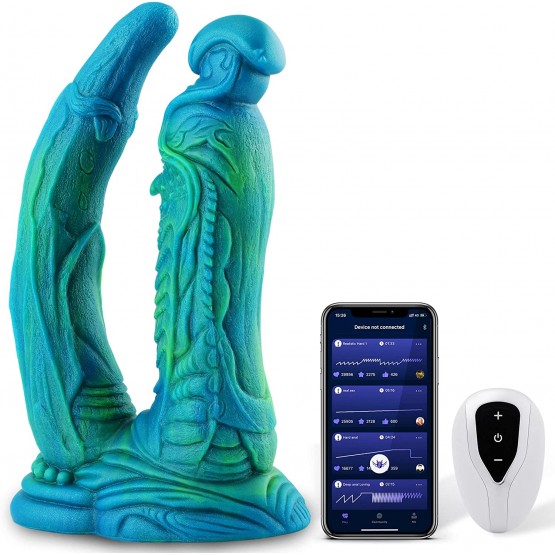 Monster Fantasy Silicone Dildo, Big Vibrating Soft Double Dildos med Sug Cup