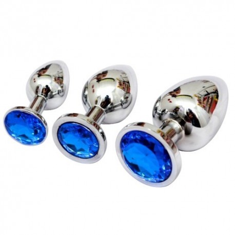 Unisex Metal Butt Toy Booty Beads Sexy Stopper Insert (S) - Blue crystal