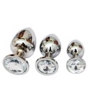 Unisex Metal Butt Toy Booty Pärlor Sexy Stopper Insert (S) - genomskinliga kristaller