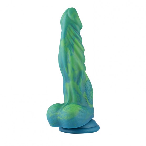 Hismith 9.6" silicone Green mix yellow dildo with KlicLok system
