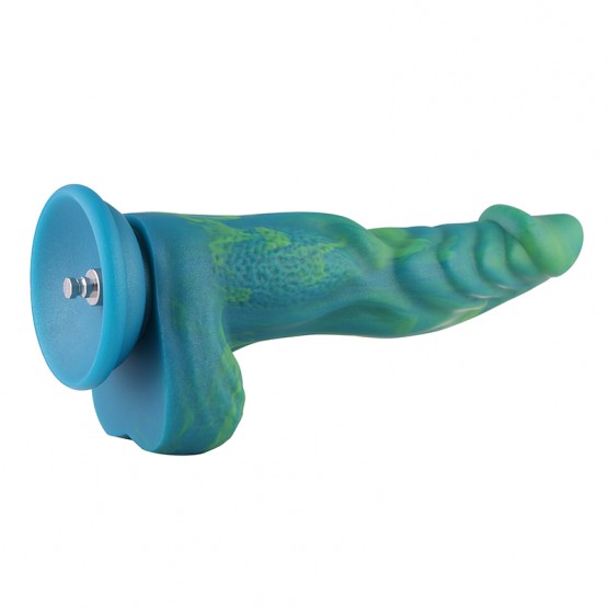 Hismith 9.6" silicone Green mix yellow dildo with KlicLok system