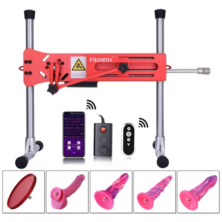 Hismith Passionate Red Sex Machine Bundle con 4 Fantasy Dildo