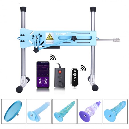 Hismith Elegant Blue Sex Machine Bundle con 4 Fantasy Dildo